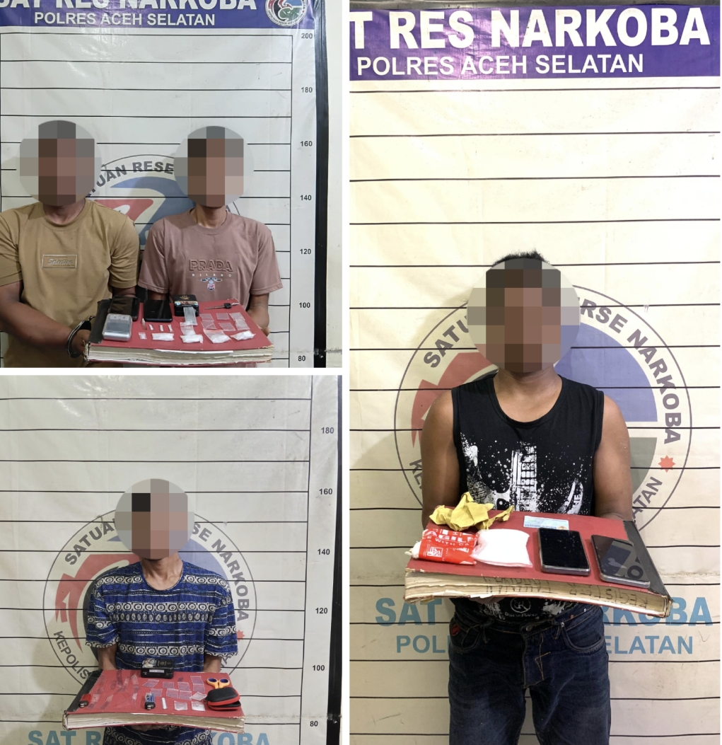 Satresnarkoba Polres Aceh Selatan Ungkap Tiga Kasus Narkotika dalam Satu Malam, 124,24 Gram Sabu Diamankan