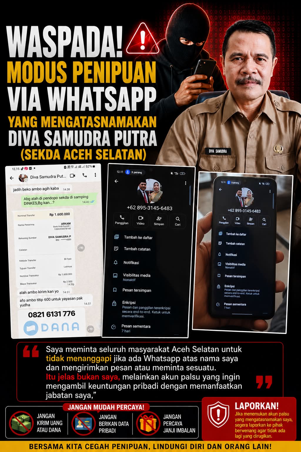 Waspada Modus 'Slip Transfer Palsu': Penipu Catut Foto Sekda Aceh Selatan, Kuras Rekening Warga Lewat DANA