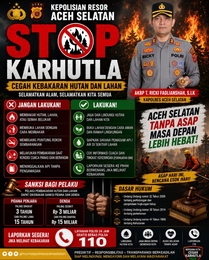 Kapolres Aceh Selatan Ajak Masyarakat Bersatu Cegah Karhutla, Wujudkan Aceh Selatan Hijau dan Bebas Asap