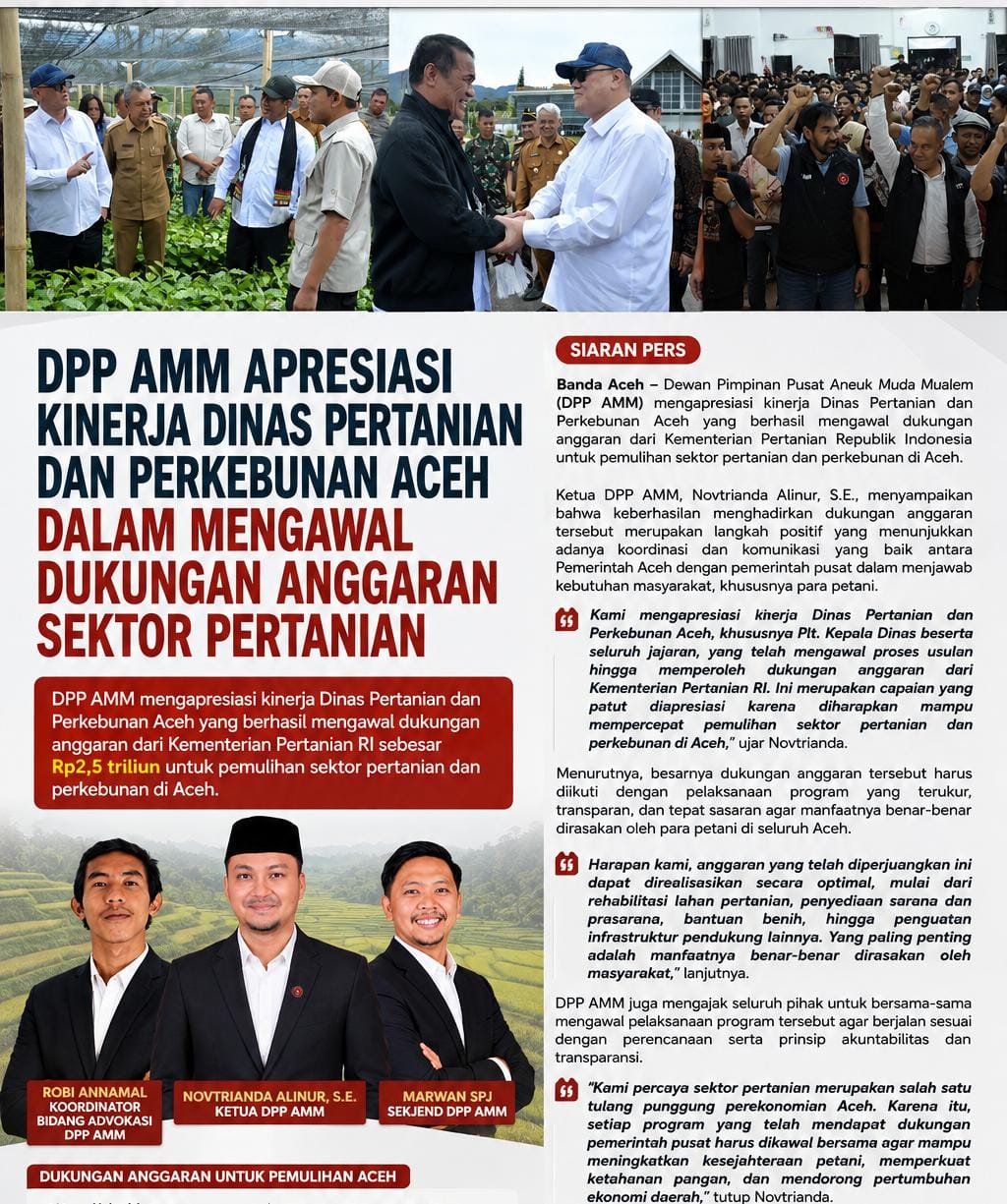 DPP AMM Apresiasi Kinerja Dinas Pertanian dan Perkebunan Aceh dalam Mengawal Dukungan Anggaran Sektor Pertanian